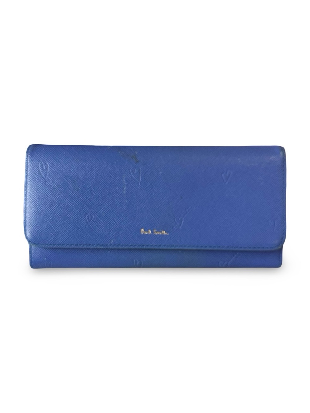 Paul Smith "Smithy Heart" Embossed Leather Flap Long Wallet — Blue